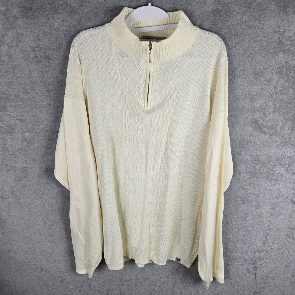 Stacy‎ Adams Mens 3X Cream Cable Knit Quarter Zip Sweater Mock Neck 62123BT NEW